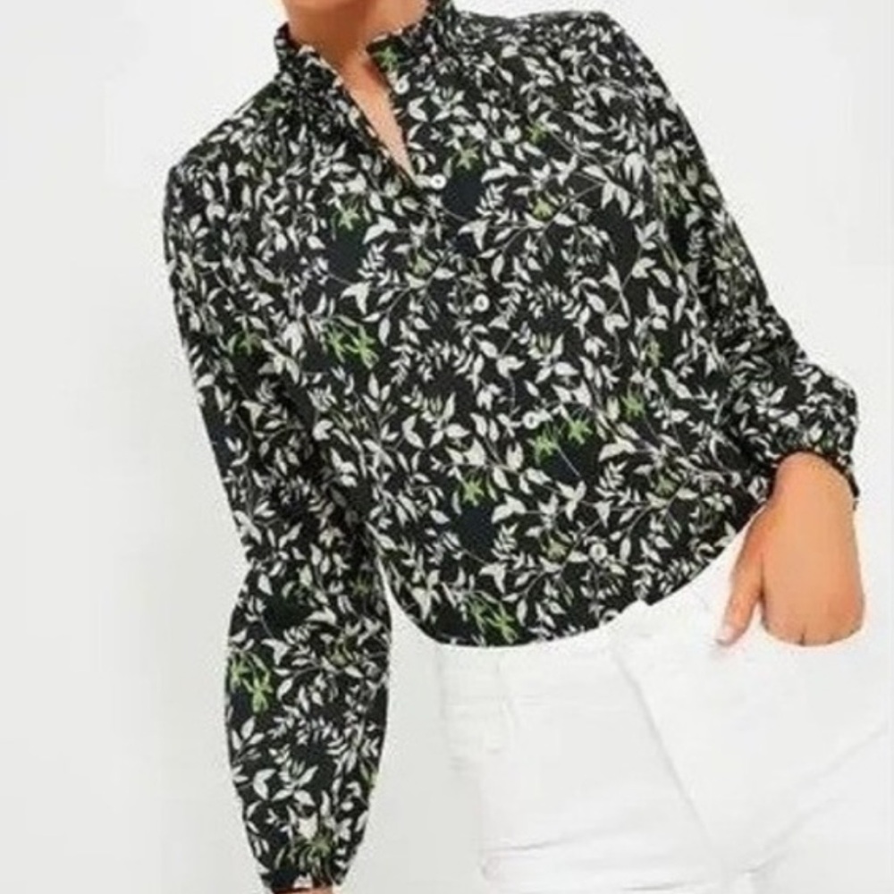 NWT Tuckernuck Verdant Iris Avalon Blouse w/ Green and White Leaf Pattern Sz XS - Picture 2 of 10